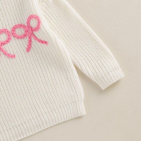 Infant Baby Girl Winter Clothes Embroidered Bow Knitted Sweater Long Sleeve Oversized Sweatshirt Fall Outfit in Kuwait