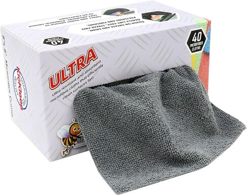 Microfiber Cleaning Cloth, Lint-Free Shop Towels Reusable, Bulk Rags in a Box for Home, Kitchen and Car, 8 Inch x 8 Inch,40 Pack with Box (Grey) in Saudi Arabia