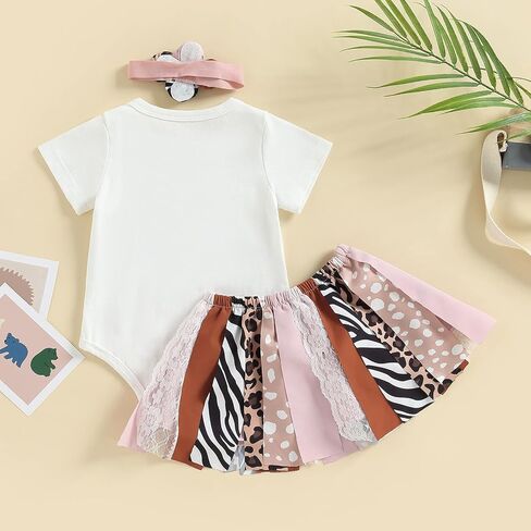Lamuusaa Toddler Baby Girl Birthday Outfit Wild One Romper Shirts Patchwork Leopard Skirts Headband Summer Clothes in Saudi Arabia