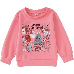 Toddler Baby Girl Christmas Sweatshirt Merry Xmas Outfits Cute Santa Claus Shirt Xmas Tree Long Sleeve Pullover Top