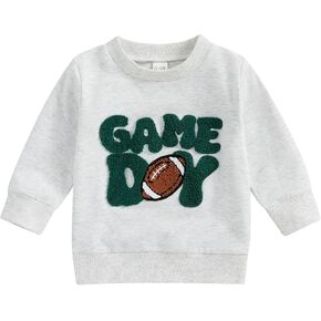Toddler Baby Boy Girl Football Outfit Game Day Embroidery Sweatshirt Crewneck Long Sleeve Pullover Shirts Tops