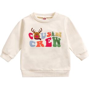 Newborn Toddler Baby Girl Boy Christmas Outfit Cousin Crew Long Sleeve Bubble Romper Sweatshirt Fall T-Shirt Tops
