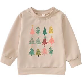 Christmas Sweatshirt for Toddler Baby Girl Boy Xmas Tree Print Pullover Shirt Long Sleeve Fall Winter Holiday Clothes