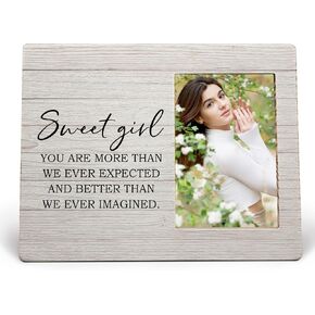 Baby Girl Picture Frame, Baby Photo Frame, Baby Picture Frames, New Born Baby Girls Gift, Gifts for Pregnant Women,Sweet Girl You are More Than We Ever Expected Wood Photo Frame for 4x6 Photos