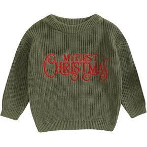Toddler Baby Girl Boy Christmas Outfit Embroidery Crewneck Sweater Long Sleeve Knit Pullover Top Winter Clothes in Kuwait