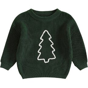 Toddler Baby Girl Boy Christmas Outfit Embroidery Crewneck Sweater Long Sleeve Knit Pullover Top Winter Clothes