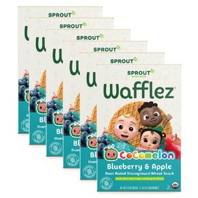 Sprout Organics, Toddler Snacks, CoComelon Blueberry Apple Wafflez, Single Serve Waffles, 50-Count
