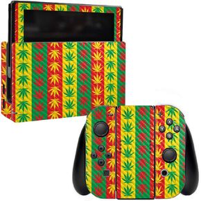 MightySkins Carbon Fiber Skin for Nintendo Switch - Rasta Rainbow | Protective, Durable Textured Carbon Fiber Finish | Easy to Apply, Remove, and Change Styles | Made in The USA