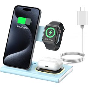 3 in 1 Foldable Charging Station for Apple Products,Fast Wireless Charger Travel Dock Adapter&Light for iPhone 15/14/13/12/11/X/XS/XR 8,for iWatch Ultra2/9/Ultra/8/7/6/SE,for Air Pods 3/2/Pro/2(Green)