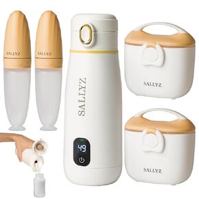 Portable Milk Warmer – Wireless Baby Formula Baby Bottle Warmer with 2 x Feeding Spoons, 2 x Breastmilk Storage Container – 10500mAh Rechargeable Milk Warmer Baby Must Haves