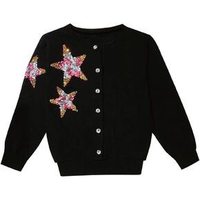 Baby Toddler Girls' Cardigans Sweaters Sequin Star Cotton Button-Down Long Sleeve Knit Sweater Tops