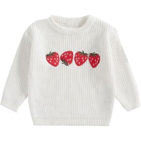 Toddler Baby Girls Sweater Strawberry Embroidery Knit Sweatshirt Pullover Knitwear Knitted Warm Fall Winter Clothes