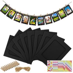 LEFIMOT 50 Pack Paper Picture Frames 4x6in, Paper Photo Frames DIY Cardboard Picture Frames Hanging Display with 50 Clips and 5 Strings, Paper Frames Art Display Frame with 12 Stickers for Wall Decor