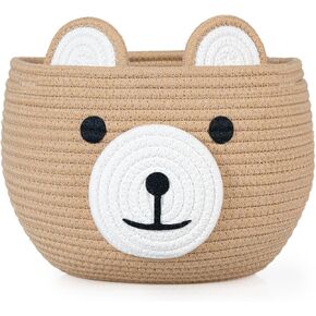 سلة الدب اللطيفة من ZLG - وحدة تخزين منسوجة من الحبال القطنية البنية، مقاس 10.5 بوصة عمق × 8.5 بوصة ارتفاع، متعددة الاستخدامات لاستحمام الطفل، أو غرفة الأطفال، أو غرفة المعيشة، أو النباتات الداخلية in Kuwait