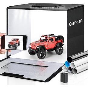 Glendan Portable Photo Studio Light Box, 16" x 16" Professional Dimmable Shooting Tent Kit with 256 LED Table Top Light & 6 Backdrops for Product Photography