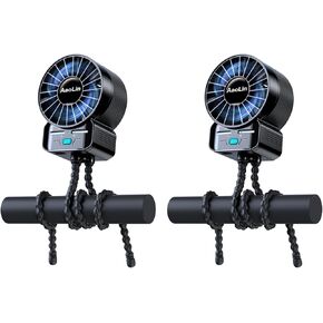 2 Pack multifunctional portable stroller fan 4 speed 6600rpm high speed usb rechargeable personal mini handheld fan extended tripod for desktop winding kids bed treadmill bike golf cart outdoor travel