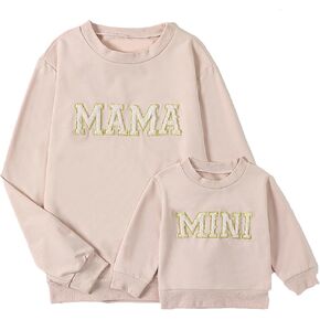 Mommy and Me Matching Outfits Long Sleeve Funny Letter Printed Sweatshirts Family Matching Outfits Pullover Tops