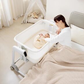 Maydolly Baby Bassinet, Smart Baby Crib, Automatic Cry Detection and Response, Rocking Bassinet for Baby, 7 Height Adjustable with Mattress for Newborns (White)
