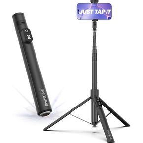 𝘼𝙪𝙩𝙤 𝙊𝙥𝙚𝙣 Tripod for iPhone, 66" Selfie Stick Phone Tripod, Automatic Phone Stand with Remote for iPhone 16 Pro Max, White