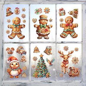 280Pcs Merry Christmas Window Clings Decorations for Window Glass Xmas Tree Truck Gingerbread Window Decals Stickers Removable Winter Window Decorations for Home Office School Holiday Party Decor