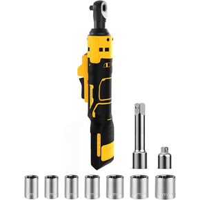 Electric Ratchet, 3/8" 21V Power Cordless Ratchet, with Variable Speed and Trigger Safety Lock, LED Light, 7 Sockets, 1/4" Drive Adapter, 3" Extension Rod(Tool Only, Battery not Included)