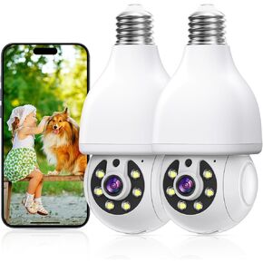 Light Bulb Security Camera, 5G/2.4GHz WiFi Security Cameras Wireless Outdoor 2K Cameras for Home Security Two-Way Call,Night Vision, Motion Detection, Bulb Camera Easy to Install (2Pcs)
