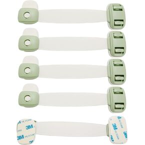 WOCATS 5 PCS 3M Adhesive Straps Safety Locks for Cabinet Latches, Drawers, Fridge, Dishwasher, Toilet Seat, Cupboard, Oven,Trash Can, for Cats, Dogs, Baby,No Drilling (Green)