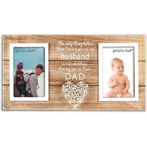 VILIGHT Husband Gift from Wife - Pregnancy Announcement and Baby Reveal Keepsake for Husband - New Dad Present for Him - Daddy and Kids Rustic Picture Frames Holds 2 4x6 Photos