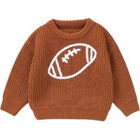 Football Baby Sweater Rugby Embroidery Sweater Shirt Chunky Knit Sweater Pullover Tops Neutral Fall Winter Outfit