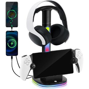 Charging Stand for PlayStation Portal with RGB Headphone Stand, Gaming Headset Stand with 2 USB Charging Ports, Charger Dock Station for PlayStation Portal Remote Player Accessories