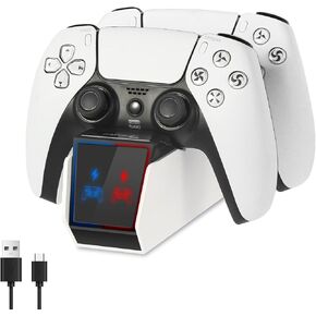 Dual Charger Dock for PS5 Controllers - PS5 Charging Station with LED Indicator & AC Adapter (Controller Not Included)