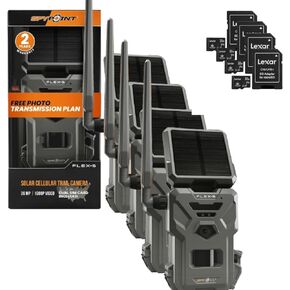 كاميرا SPYPOINT Flex-S الشمسية الخلوية (4 PK) لوحة شمسية مدمجة، اتصال LTE، نطاق اكتشاف/فلاش 100 قدم + أربع بطاقات Micro SD سعة 32 جيجابايت in Kuwait