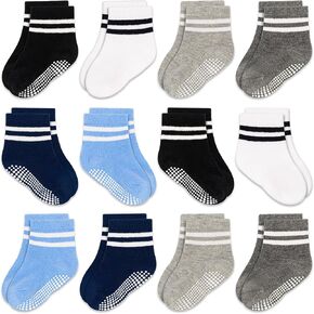 Baby Toddler Non Slip Socks 12 Pairs Newborn Socks with Grip Toddler Grip Socks Anti Slip Crew Socks for 0-7 Years Boys Girls