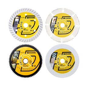 HIGHDRIL 3" 75mm Circular Saw Blade Set 4pcs - Diamond/HSS/Carbide Cutting Disc for Angle Grinder Cutting Metal Copper Aluminum Plastic Wood Glass