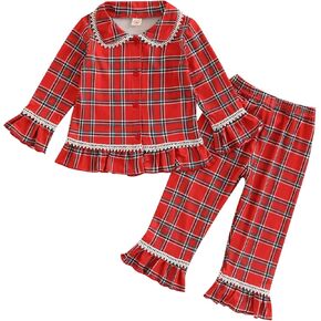 Christmas Pajamas For Kids Toddler Girl Pjs Long Sleeve Button Down Infant Baby Matching Pjs Lounge Set