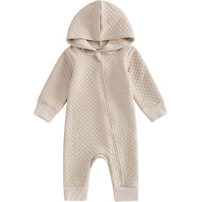 BemeyourBBs Newborn Baby Boy Girl Fall Winter Clothes Zipper Hooded Romper Cute Long Sleeve Jumpsuit Warm One Piece Outfit