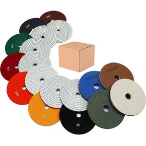 9 Packs 7 Inch Diamond Polishing Pads Wet/Dry Polish Pad Kit for Drill Grinder Polisher 50-10000 Grit Pads for Marble Tile Quartz Granite Concrete Countertop