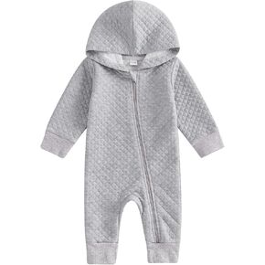 BemeyourBBs Newborn Baby Boy Girl Fall Winter Clothes Zipper Hooded Romper Cute Long Sleeve Jumpsuit Warm One Piece Outfit
