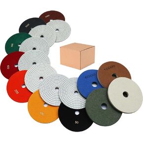 9 Packs 7 Inch Diamond Polishing Pads Wet/Dry Polish Pad Kit for Drill Grinder Polisher 50-10000 Grit Pads for Marble Tile Quartz Granite Concrete Countertop