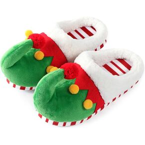 Christmas Slippers for Women Men Elf Shoes Furry Home Nonslip Slippers Comfy Bedroom Christmas Slippers Indoor Outdoor Shoes