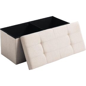CUYOCA Storage Ottoman Bench Foldable Seat Footrest Shoe Bench End of Bed Storage with Flipping Lid, 75L Storage Space, 30 inches Linen Fabric Beige in Saudi Arabia