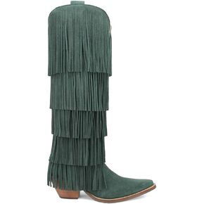 Dingo Womens Wild Child Fringe Slip Toe كاجوال فوق الركبة وكعب متوسط ​​2-3 بوصة - أخضر in Kuwait