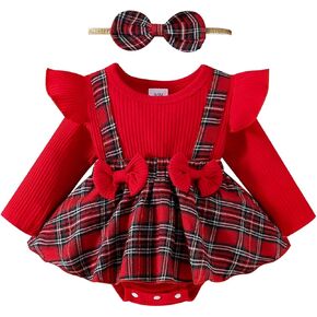 Baby Girl Clothes Christmas Outfit Fall Winter Romper Skirt Long Sleeve Ruffle Bodysuit Bow Headband 0-18 Months