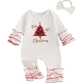 My First Christmas Baby Girl Outfit Santa Long Sleeve Romper Jumpsuit Onesie Christmas Newborn Girl Outfits Clothes