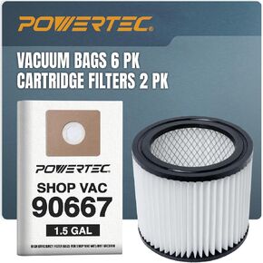 POWERTEC 90661, 90671 Shop Vacuum Bags 4PK, for Shop Vac Type E 9066100, Type H 9067100, VF2004 Filter Bags, 5-8 Gallon Replacement For Shop Vac Bags, Shop Vacuum Accessories (75077)