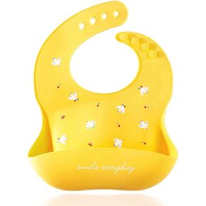 Baby Silicone Bib,Waterproof,Soft,Adjustable for Girl or Boy,6-12 Months up to Toddler, Baby Feeding Essential,BPA Free/Dishwasher Safe