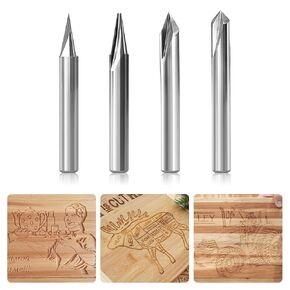 Engraving CNC Wood Carving Router Bit 1/4 Shank 15°/20°/30°/60°/90° Engraving Bits, 2 Flutes Straight CNC V-bit ，Blue Nano-Coating Conical Engraving Router Tool