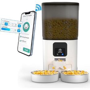 7L Automatic Cat Feeders for 2 Cats - 2.4G WiFi Timed Auto Feeder with APP Control for Remote Feeding, Automatic Cat Food Dispenser with Alexa, Detachable for Easy Clean, 1-30 Meals Per Day