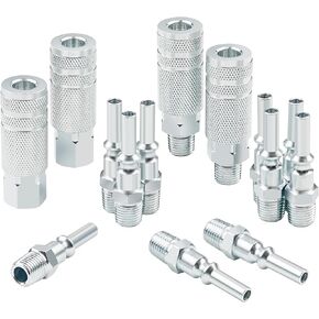 Lincoln L-style Air Hose Fittings, 1/4 in. Steel Male and Female Couplers with Male Plugs 14 Pieces Compressor Accessories Quick Connect Fittings