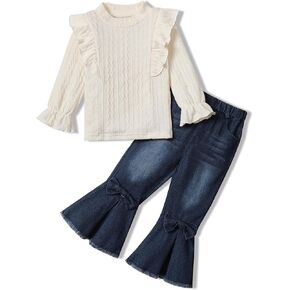 Toddler Girl Clothes Long Sleeve Ruffle Tops Flare Jeans Pants Girls Fall Winter Outfits